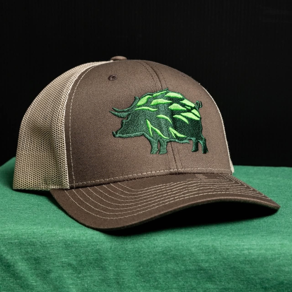 Brown and Green Embroidered Cap